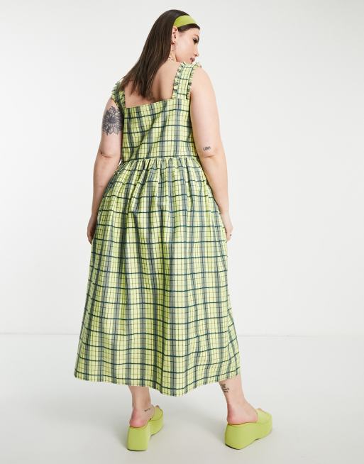 COLLUSION Plus twill pinafore maxi dress in yellow check ASOS