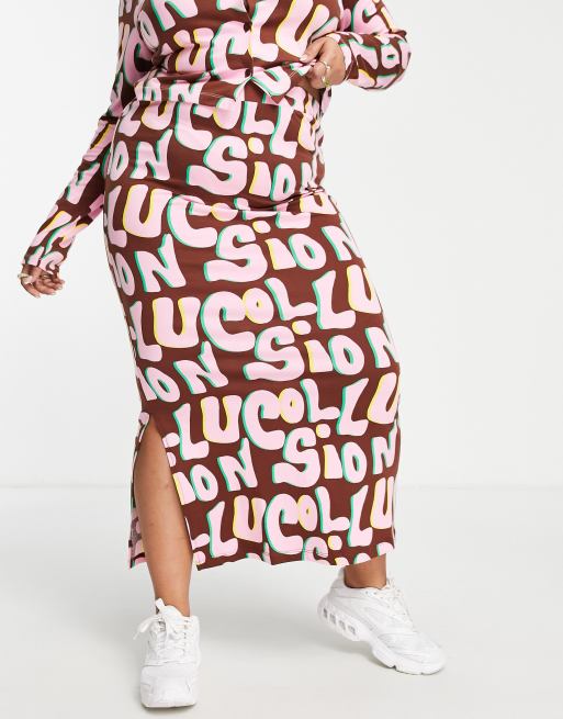 COLLUSION Plus typo print jersey midi skirt ASOS