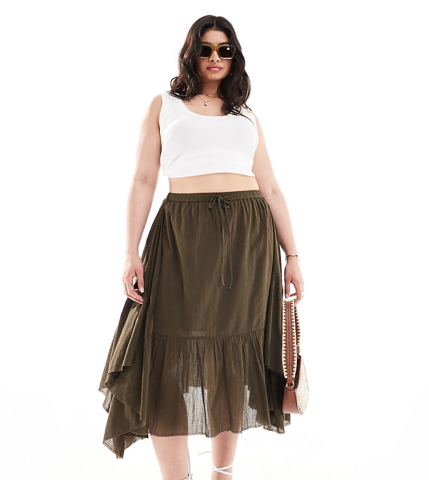 Plus ultimate asymmetric midi skirt in dark khaki-Green