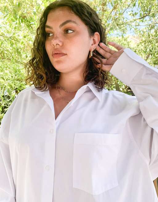 COLLUSION Plus ultimate oversized dad shirt in white, 3 of 4