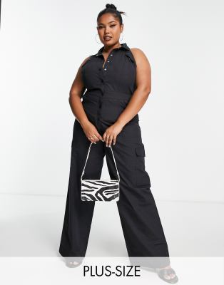 COLLUSION Plus - Utility-Jumpsuit mit Cargo-Taschen in Schwarz