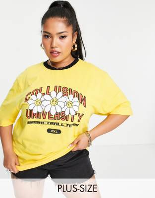 COLLUSION Plus varsity ringer t-shirt in yellow