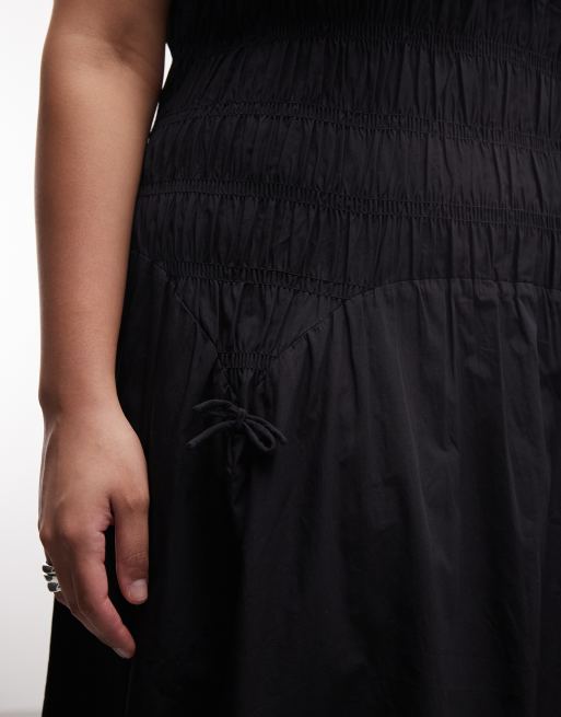 COLLUSION Plus - Vestito midi arricciato con scollo squadrato nero, 3 di 4