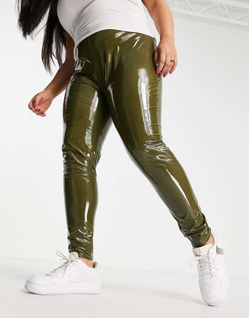 COLLUSION Plus vinyl legging in khaki