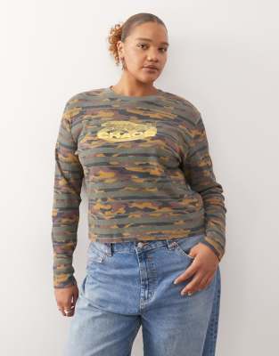 Collusion Plus Waffle Camo Long Sleeve Top-green