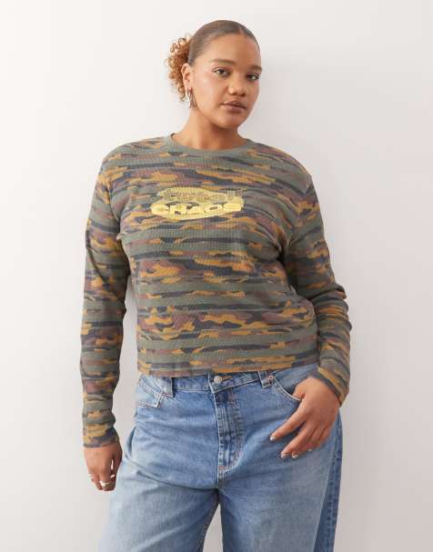 COLLUSION Plus waffle camo long sleeve top - view 1
