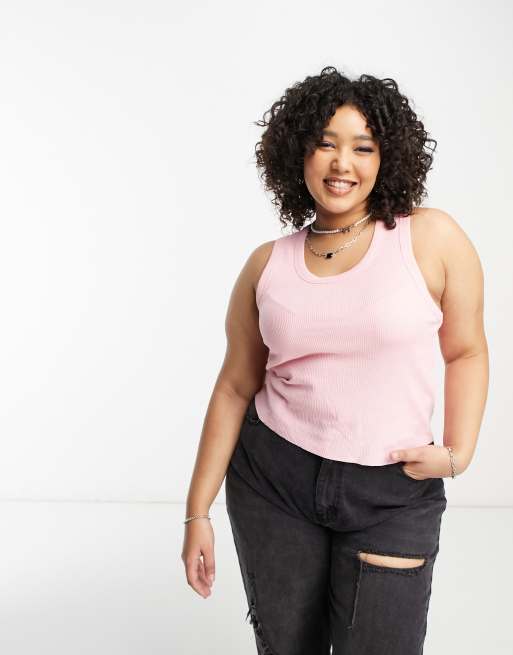 COLLUSION Plus waffle singlet in pink 