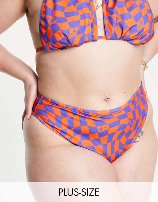 COLLUSION Plus warped check high waist bikini bottoms in multi - MULTI
