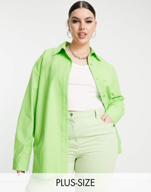 COLLUSION Plus washed linen shirt in green 