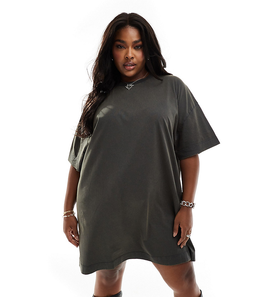Collusion Plus Washed Mini T-shirt Dress In Gray