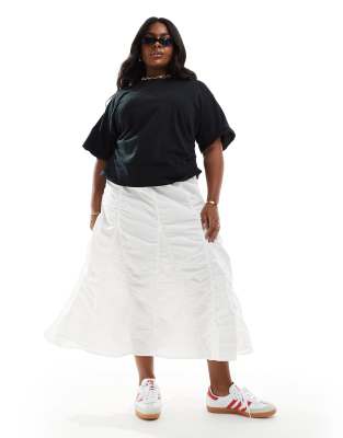 Plus western ruched tiered midi skirt in white