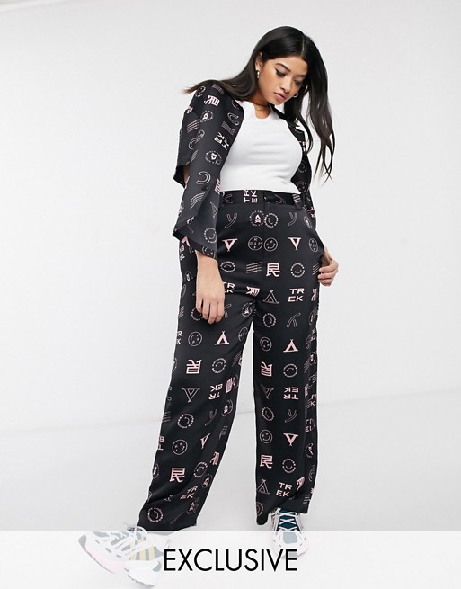 COLLUSION Plus wide leg trouser with print