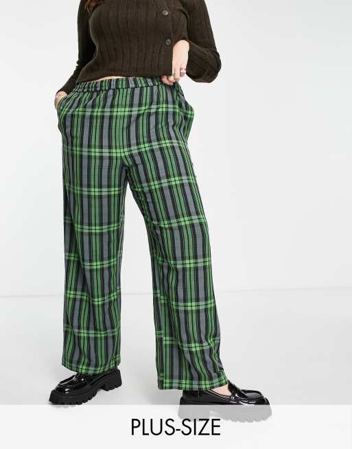 COLLUSION Plus wide leg trousers in green check