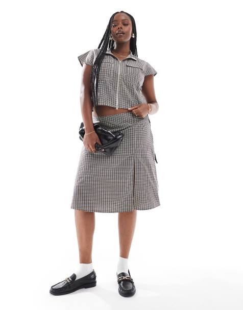 COLLUSION Plus wrap midi skirt co ord in check - view 1
