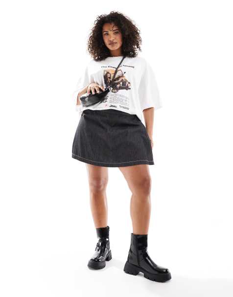 COLLUSION Plus wrap mini skort in lightweight denim with contrast stitch - view 1