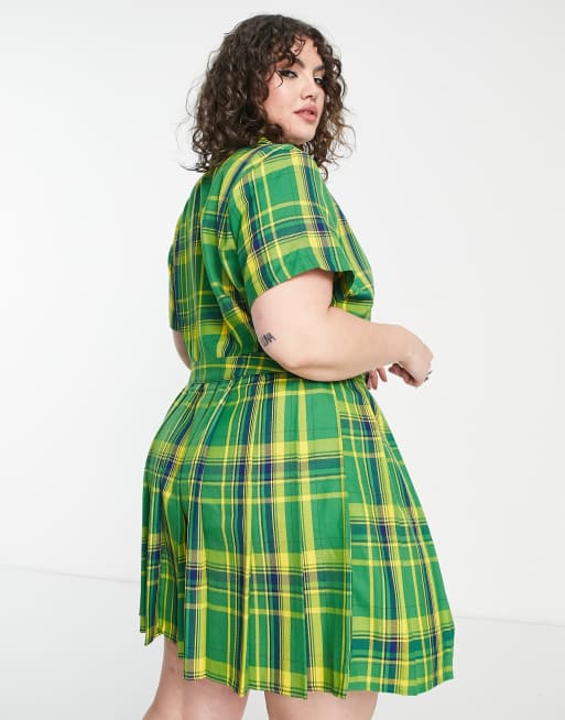 slim fit dress slacks in Your Happy Place Green Plaid Dress, Small - The Mint Julep Boutique main image 0