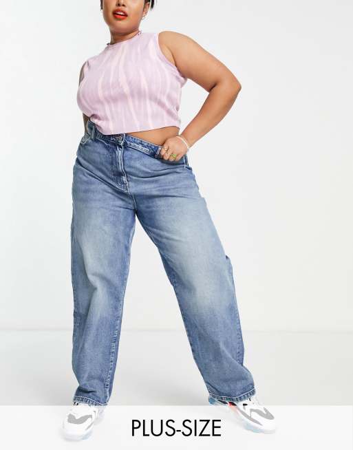 COLLUSION Plus x 014 - Baggy dad jeans in jaren 90-stijl met blauwe vintage wassing