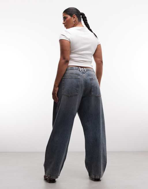 COLLUSION Plus X001 Antifit-Jeans in mittlerer blauer Marble-Waschung, 4 von 5
