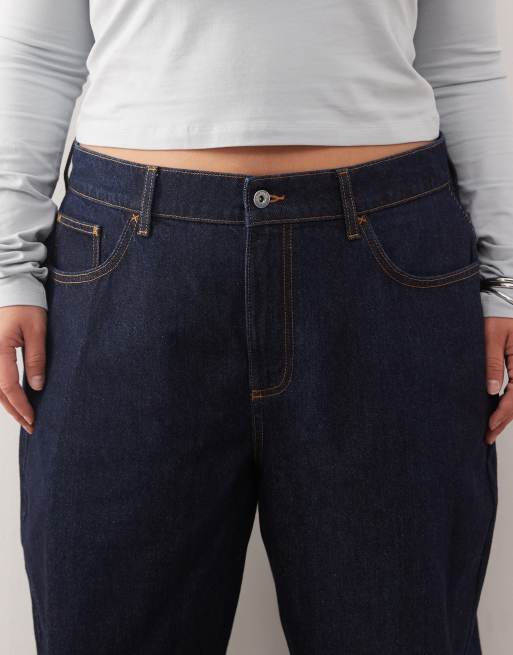 COLLUSION - Plus - X001 - Antifit jeans met halfhoge taille en donkere rinse wassing, 5 van 5
