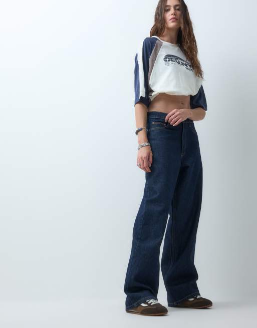 COLLUSION Plus - X001 - Antifit jeans met halfhoge taille en donkere rinse wassing, 3 van 5