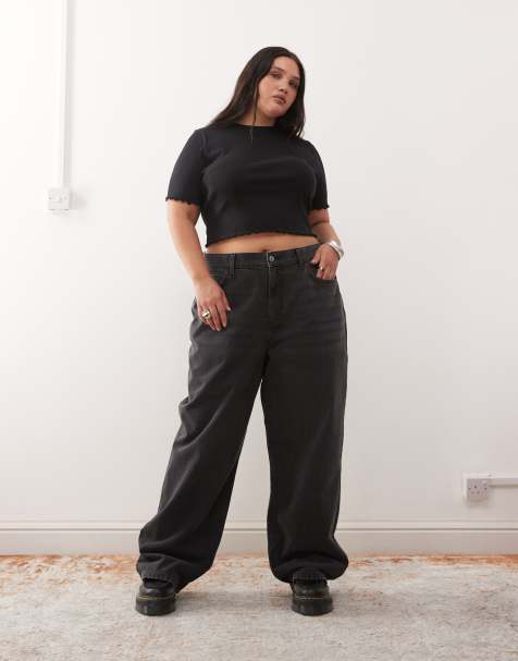 COLLUSION Plus X001 antifit mid rise jean in washed black - view 1