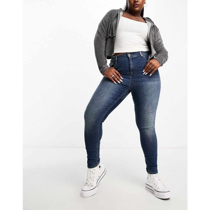 COLLUSION Plus x001 – Enge Jeans mit hoher Taille in Mittelblau