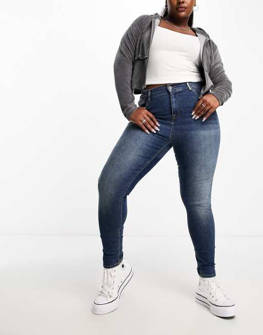 COLLUSION Plus x001 high waisted skinny jean in mid blue | ASOS