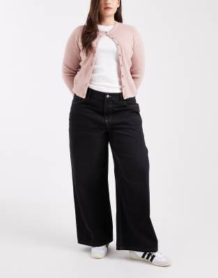 COLLUSION Plus - x003 - Jeans mit weitem Beinschnitt in Rauchschwarz