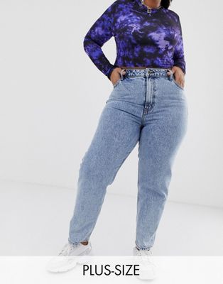 COLLUSION Plus - x005 - Jeans met rechte pijpen in vintage wassing-Blauw