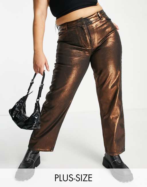 Plus Metallic Coated Denim Straight Leg Jean