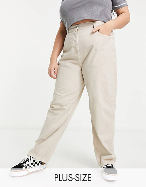 Plus x014 90s baggy dad jeans in oyster wash Asos Women Clothing Jeans Boyfriend Jeans 