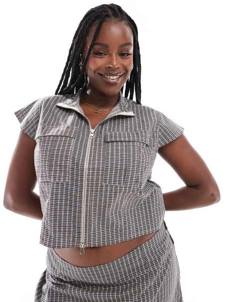COLLUSION Plus zip utility top co ord in check - view 1