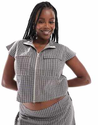 Collusion Plus Zip Utility Top In Check - Part Of A Set-multi