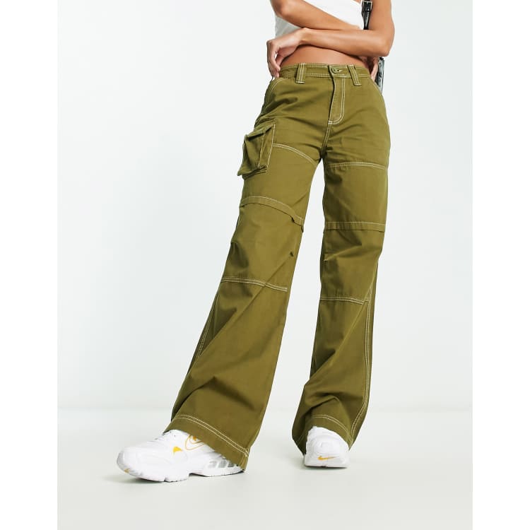 COLLUSION pocket detail cargo pants with white stitch in