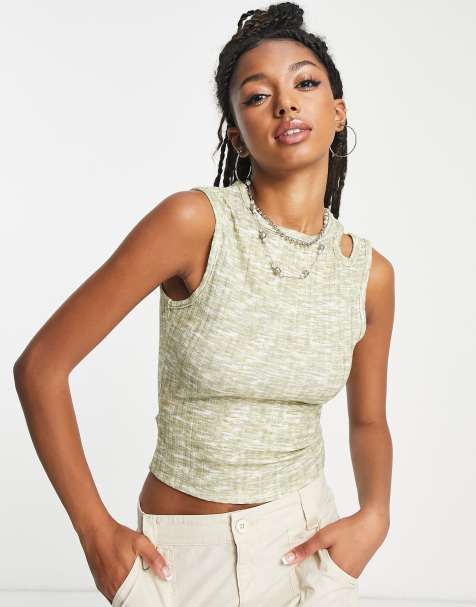 COLLUSION slub cut out vest in neutral 