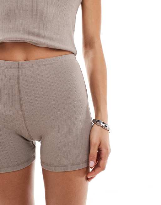 COLLUSION pointelle booty short co-ord in grey, 4 of 5