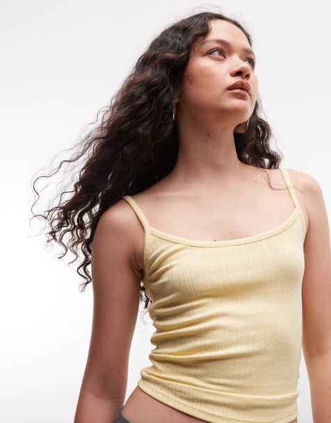COLLUSION pointelle cami top in lemon yellow - view 1