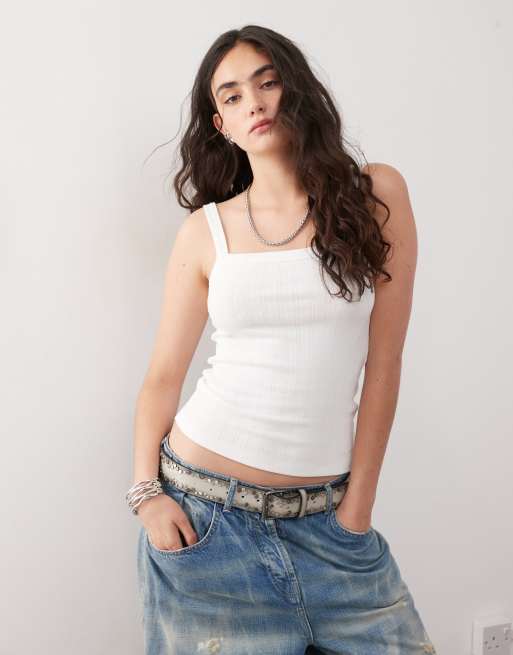COLLUSION – Pointelle-Camisole in Ecru mit eckigem Ausschnitt