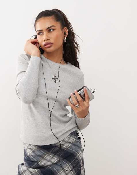 COLLUSION pointelle fitted T-shirt in gray heather - view 1
