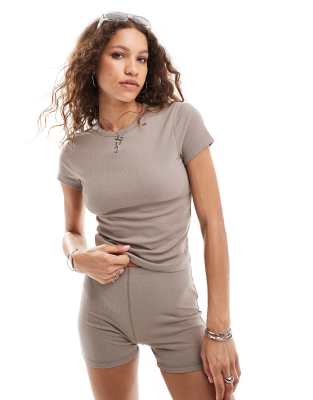 pointelle fitted T-shirt in gray -set