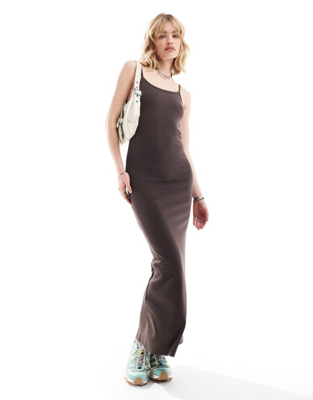 Collusion - pointelle midi dress in brown