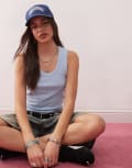 [Collusion] COLLUSION pointelle singlet top in baby blue S BLUE