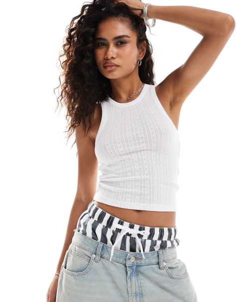 COLLUSION pointelle vest in white - view 1