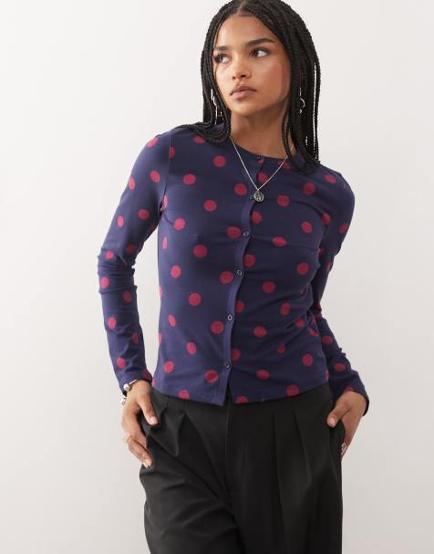 COLLUSION polka dot cardigan in plum and pink - view 1