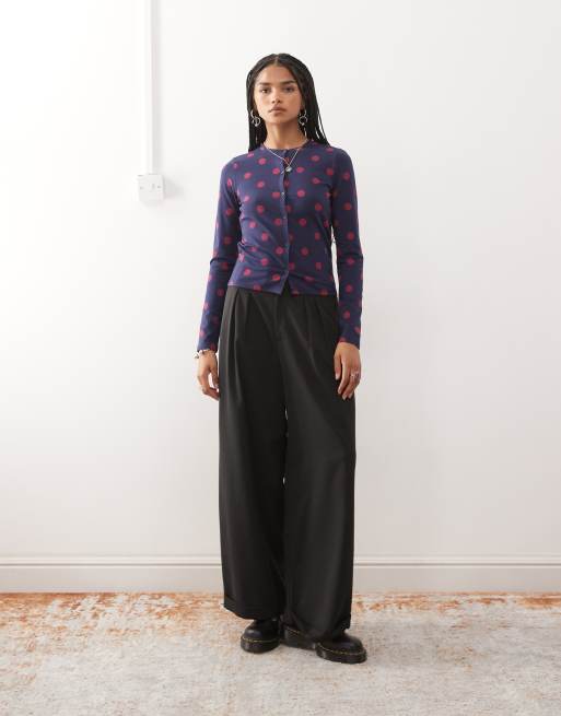 COLLUSION polka dot cardigan in plum and pink, 2 of 4