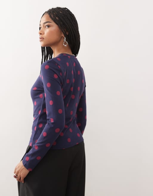 COLLUSION polka dot cardigan in plum and pink, 4 of 4
