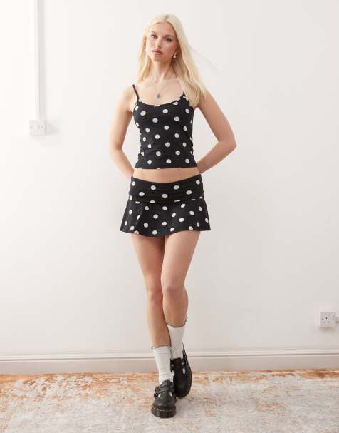 COLLUSION polka dot fold over mini skirt in black - view 1