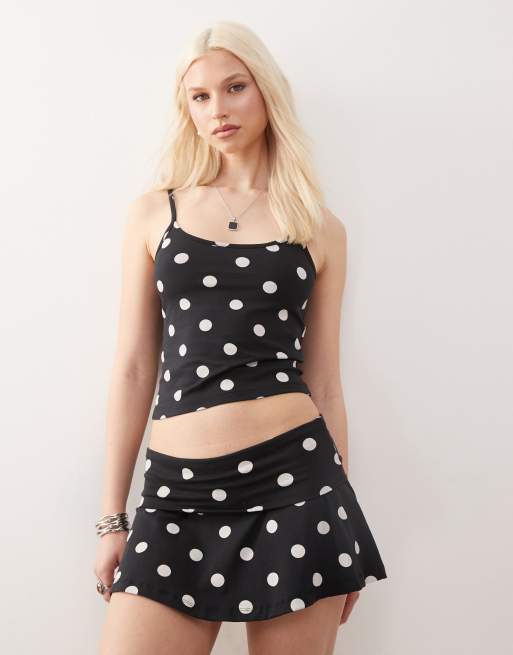 COLLUSION polka dot fold over mini skirt in black