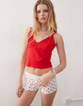 [Collusion] COLLUSION polka dot fold over shorts in red-White XS Red polka dot