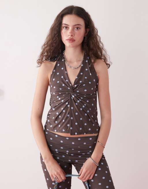 COLLUSION polka dot halter top in brown, 2 of 4